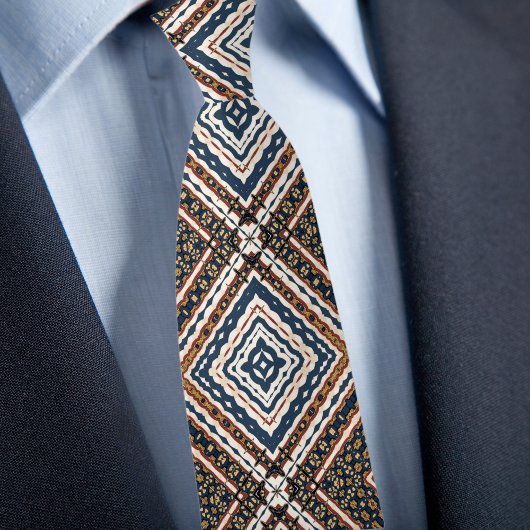 Blauw Goud Crème Roest Diamant Patroon Stropdas