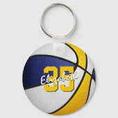 Blauw Goud Custom Jersey Nummer Basketbal Sleutelhanger (Voorkant)