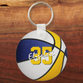 Blauw Goud Custom Jersey Nummer Basketbal Sleutelhanger (Voorkant)