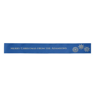 Blauw Goud Custom Merry Christmas Satijnen Lint