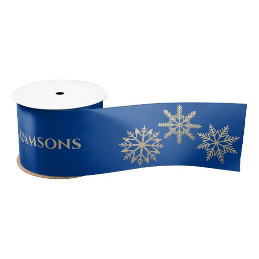Blauw Goud Custom Merry Christmas Satijnen Lint (Spoel)
