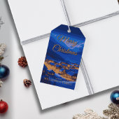 Blauw Goud Custom Winter Village Kerstmis Cadeaulabel
