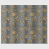 Blauw & Goud Damast Faux Velvet Vakantie Cadeaupapier (Vlak)