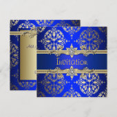 Blauw Goud Damast Koninklijk Blauw Feest Kaart (Voorkant / Achterkant)