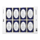  Blauw Goud Damast Parel V Wijnflesetiket Etiket (Full Sheet)