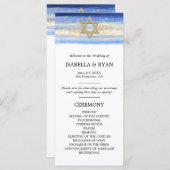 Blauw Goud David Star Bar Mitswa Ceremonie Programmakaart (Voorkant / Achterkant)