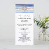 Blauw Goud David Star Bar Mitswa Ceremonie Programmakaart (Staand voorkant)