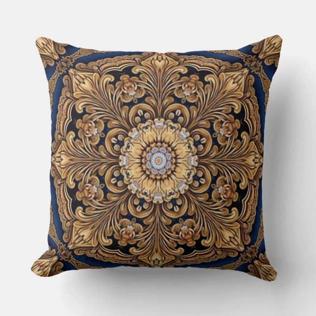 Blauw Goud Decoratief Sierkussen (Voorkant)