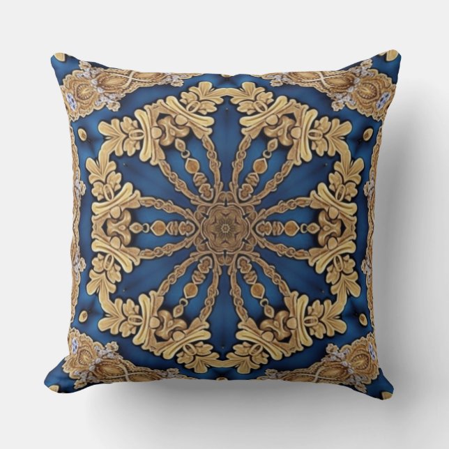 Blauw Goud Decoratief Sierkussen (Voorkant)