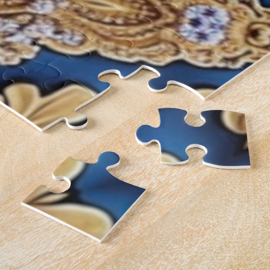 Blauw Goud Decoratieve Jigsaw Puzzel (Zijkant)