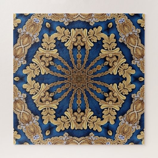 Blauw Goud Decoratieve Jigsaw Puzzel (Horizontaal)