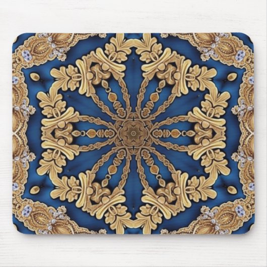 Blauw Goud Decoratieve Mousepad Muismat (Voorkant)