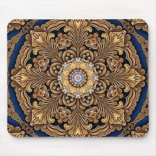 Blauw Goud Decoratieve Mousepad Muismat (Voorkant)