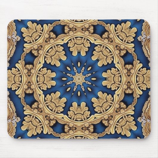 Blauw Goud Decoratieve Mousepad Muismat (Voorkant)