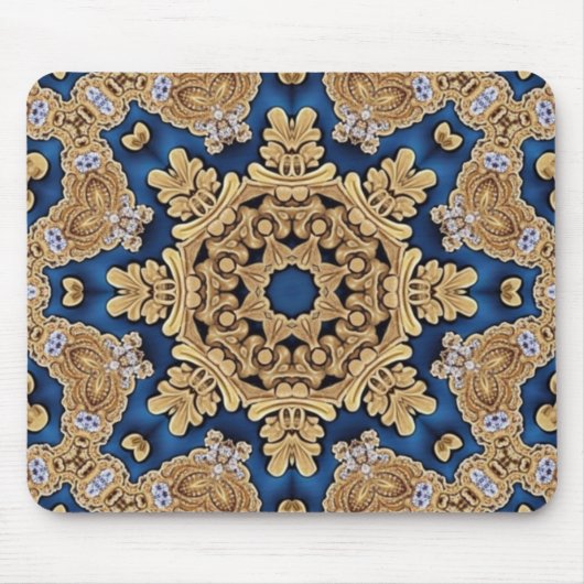 Blauw Goud Decoratieve Mousepad Muismat (Voorkant)