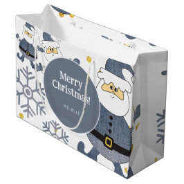 Blauw Goud Denim Kerstman Gepersonaliseerd Groot Cadeauzakje