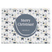 Blauw Goud Denim Kerstman Gepersonaliseerd Groot Cadeauzakje (Voorkant)