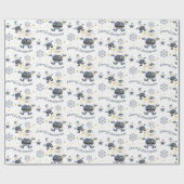 Blauw Goud Denim Mode Kerstmis Santa Pattern Cadeaupapier (Vlak)
