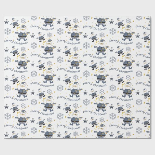 Blauw Goud Denim Mode Kerstmis Santa Pattern Cadeaupapier (Vlak)