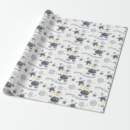 Blauw Goud Denim Mode Kerstmis Santa Pattern Cadeaupapier