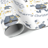 Blauw Goud Denim Mode Kerstmis Santa Pattern Cadeaupapier (Rol Hoek)