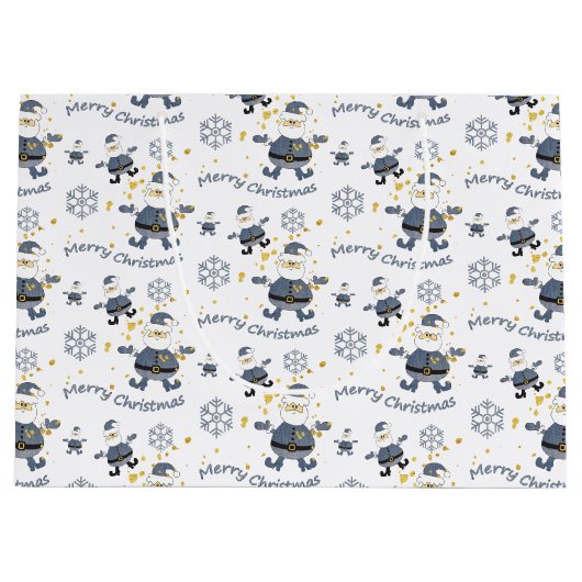 Blauw Goud Denim Mode Kerstmis Santa Pattern Groot Cadeauzakje (Voorkant)