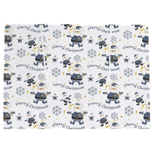 Blauw Goud Denim Mode Kerstmis Santa Pattern Groot Cadeauzakje (Achterkant)