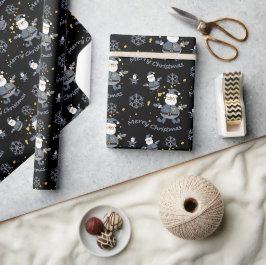 Blauw Goud Denim Zwart Kerstman Patroon Cadeaupapier