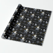 Blauw Goud Denim Zwart Kerstman Patroon Cadeaupapier (Uitgerold)