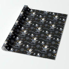 Blauw Goud Denim Zwart Kerstman Patroon Cadeaupapier