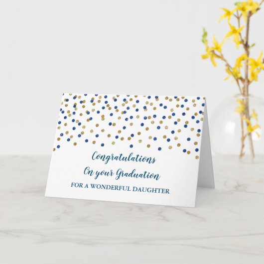 Blauw Goud Dochter Gefeliciteerd Afstuderen Kaart (Gele Bloem)
