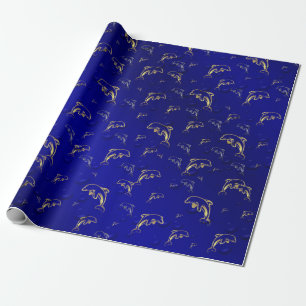 blauw,goud,dolfijn, vis, natuur, water-, ontwerp, cadeaupapier