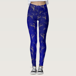 blauw,goud,dolfijn, vis, natuur,  water-, ontwerp, leggings