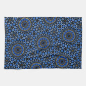 Blauw & Goud Dot Art Bloemenpatroon Theedoek (Horizontaal)