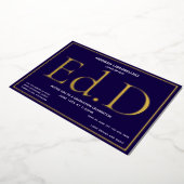 Blauw Goud Ed.D Afstuderen Folie Uitnodiging (Gedraaid)
