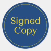 Blauw & Goud | Eenvoudige ondertekende kopie Novel Ronde Sticker (Voorkant)