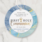 Blauw & Goud Eerste Heilige Communie Dank u Bedankjes Labels (Voorkant)
