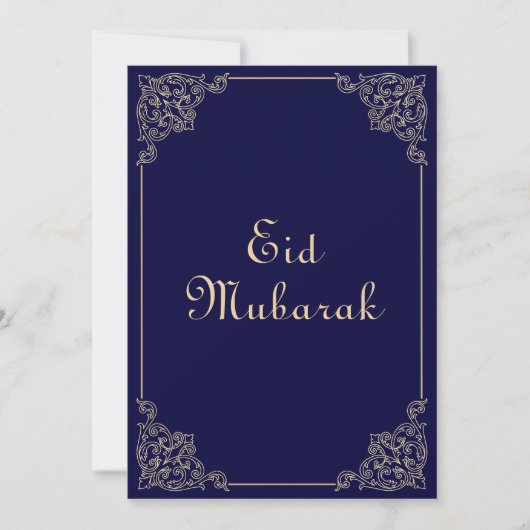 Blauw Goud Eid Mubarak Platte Vakantiekaart Feestdagenkaart (Voorkant)