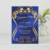 Blauw Goud Elegant Afstuderen Kaart (Staand voorkant)