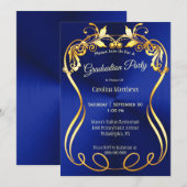 Blauw Goud Elegant Afstuderen Kaart (Voorkant / Achterkant)