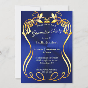 Blauw Goud Elegant Afstuderen Kaart