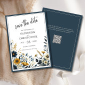 Blauw Goud Elegant Bloemen Bruiloft Save The Date