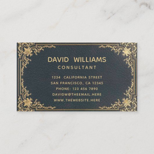 Blauw Goud Elegant Lijst Kalligrafie Visitekaartje (Achterkant)