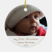 Blauw Goud Elegante Foto Baby's Eerste Kerstmis Keramisch Ornament (Achterkant)