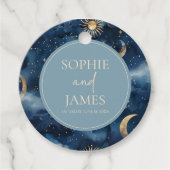 Blauw Goud Elegante Hemel Sterrenhemel Bruiloft Bedankjes Labels (Voorkant)