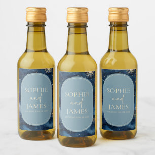 Blauw Goud Elegante Hemel Sterrenhemel Bruiloft Wijn Etiket