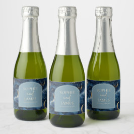 Blauw Goud Elegante Hemelse Sterrenhemel Bruiloft Sparkling Wijnetiket