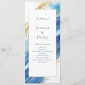 Blauw Goud Elegante moderne orde van huwelijkscere Programmakaart (Voorkant)