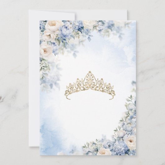 Blauw Goud Elegante Waterverf Bloemen Quinceañera Kaart (Achterkant)
