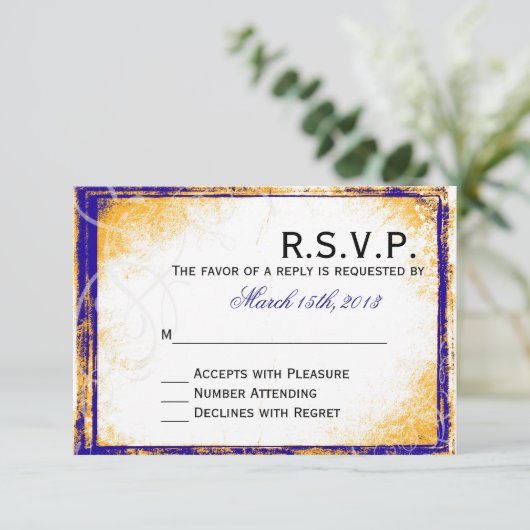 Blauw & Goud Elegantie - RSVP Card (Staand voorkant)
